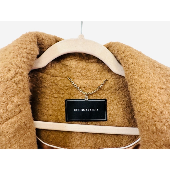 BCBGMAXAZRIA Camel Coat Gold Buttons, Buckei Fabric Notched Collar Lined Large - Picture 9 of 15